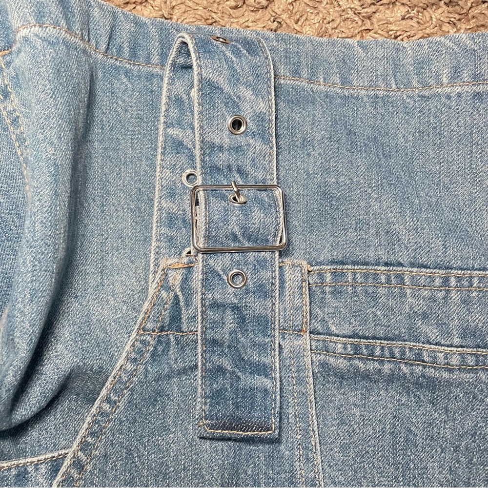 Free People We The Free Set It Off Long Shortalls Medium Wash Denim Sz Small - Picture 7 of 13
